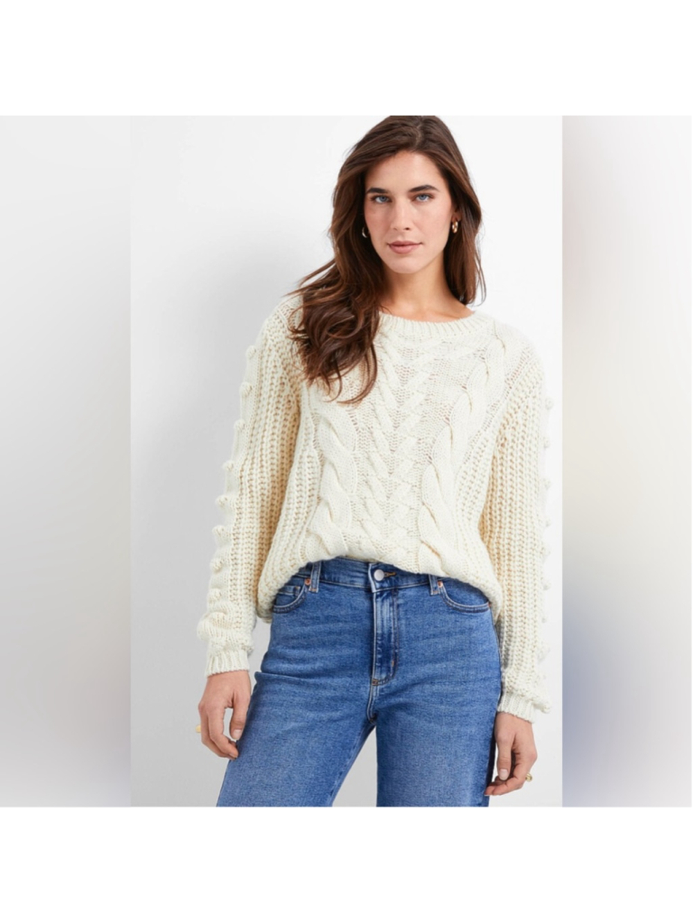 Simon’s cables and tassels cream coloured sweater alpaca wool blend size large